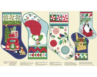 Christmas Animals STOCKING PANEL (approx 24"x44") from Better Not Pout Christmas Collection for Benartex 100% Cotton