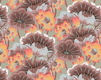 Lake Blossoms in Antique from the Kaffe Fassett Collective August 2023 Collection by FreeSpirit Fabric