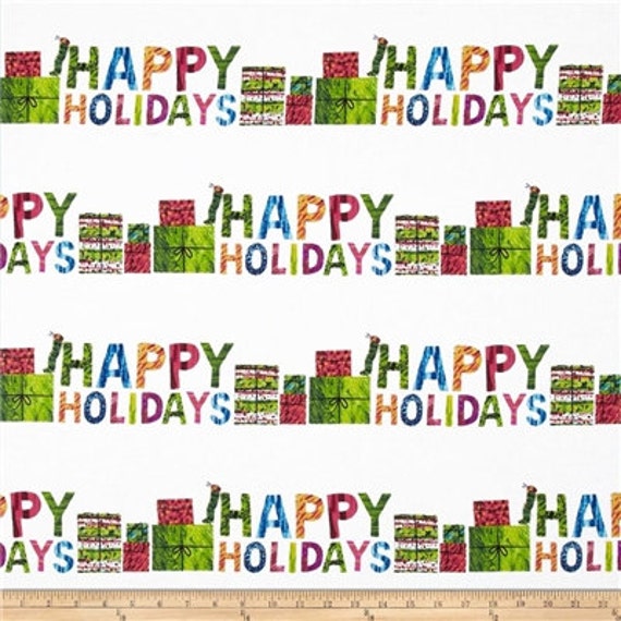 Happy Holiday Stripes from Hungry Caterpillar's Christmas Collection from Andover Fabrics by Eric Carle