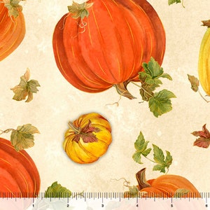 Tossed Autumn Pumpkins in Cream from Fall Splendor Collection for QT Fabrics - 100% Cotton - You Choose the Cut