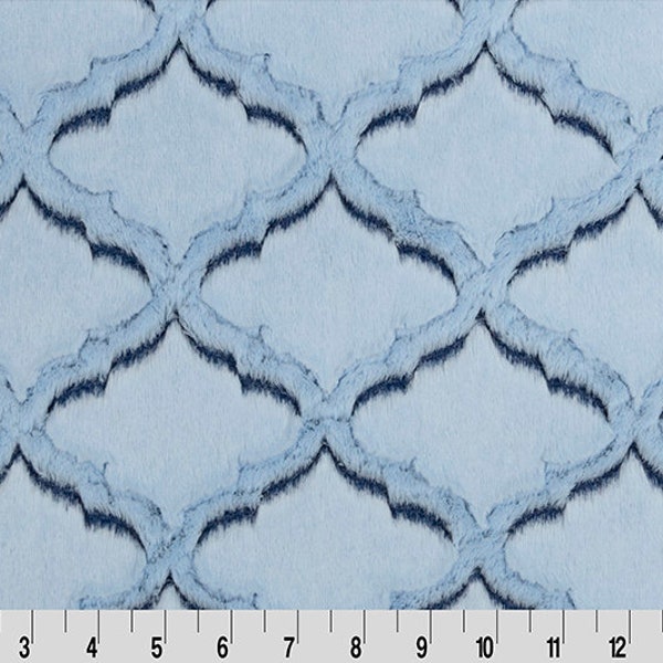 MINKY- Luxe Cuddle® Frosted Lattice Navy & Dusty Blue High Pile Plush MINKY from Shannon Fabric - 10mm