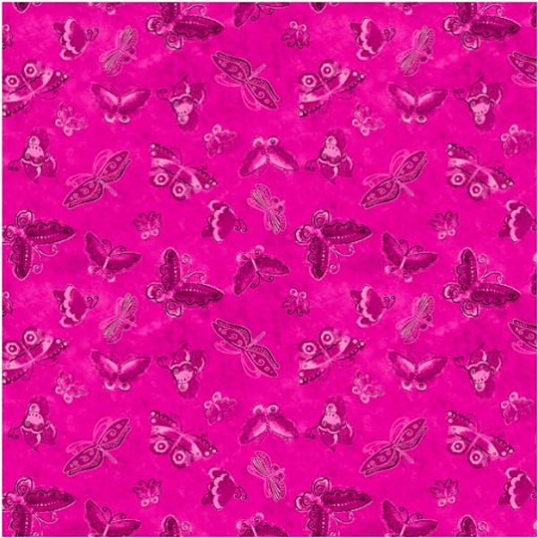 Kindred Canines Flutterbyes Fuchsia by Laurel Birch for Clothworks