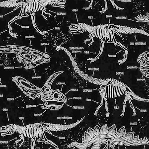 Glow Dinosaur Skeletons from the Dinosaur Dig  Collection by Timeless Treasures Fabric - 100% Cotton Fabric