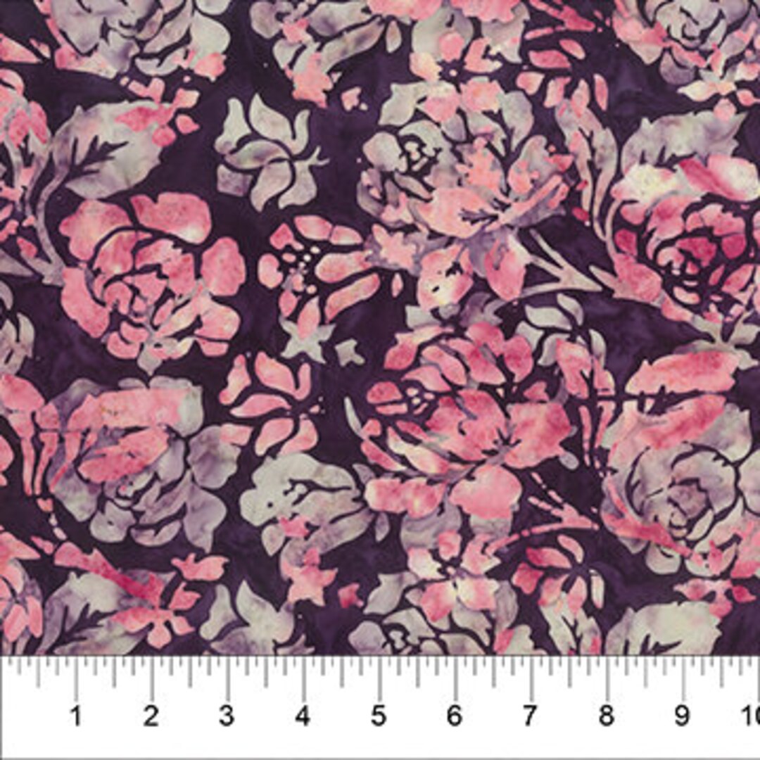 Batik Fabric - Large Roses in Dark Purple From Banyan Batik Rose Parade ...