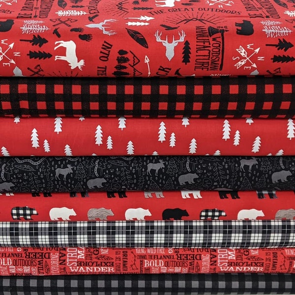 Black & Red Forest Bundle from Wild at Heart Collection by Riley Blake- 100% Quilt Shop Cotton - 8 Fabrics Total
