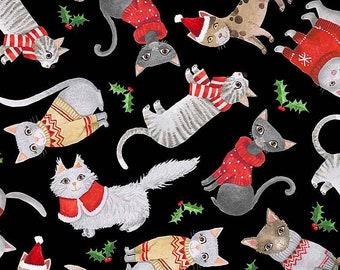 Cats in Christmas Sweaters from Christmas Collection by Timeless Treasures Fabrics- 100% Cotton