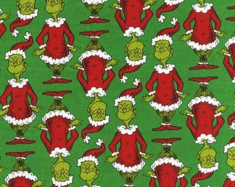 The Grinch on Green from Robert Kaufman&#39;a How The Grinch Stole Christmas from Dr Seuss - 100% Cotton -- CaliQuiltCo EXCLUSIVE