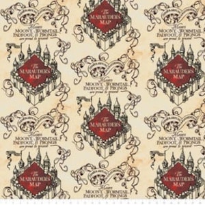 Einde van bout 72" x 60" Digital Minky - Harry Potter Marauder's Map in beige van EZ Fabrics - jij kiest de snit - 100% polyester