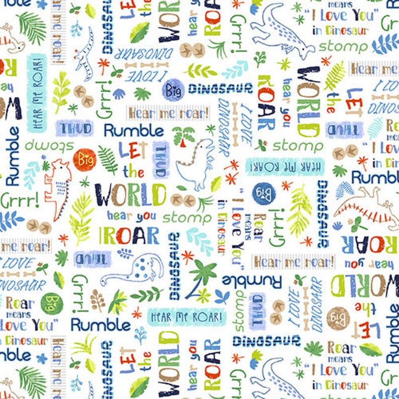 END OF BOLT 36.5X44 Dinosaurs Words from the Hear Me Roar Collection by Studio E Fabrics
