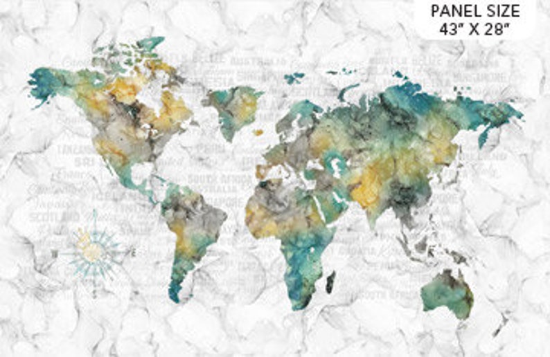 World Map FABRIC PANEL from Journey Collection by Northcott Etsy