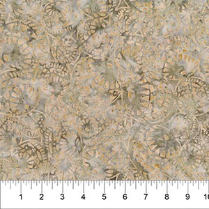 May include: A beige and green fabric with a swirling, abstract pattern. The fabric has a subtle sheen and a soft, flowing texture.