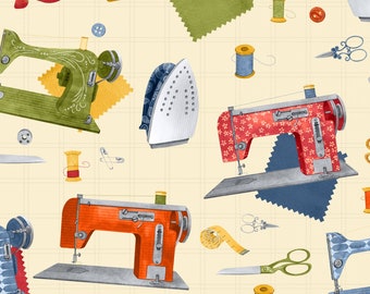 Sewing Machine Toss on Cream from the Common Threads Collection from Wilmington Prints - 100% Cotton