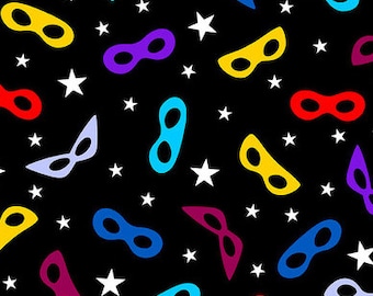 Mascherine nere della collezione Superheros Wear Masks per tessuti bianchi - 100% cotone Quilt Shop
