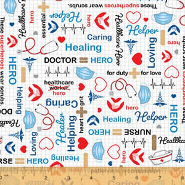 Calling All Nurses Medical Words and Icons from Windham Fabrics- 100% Cotton- Great for Scrubs and Masks