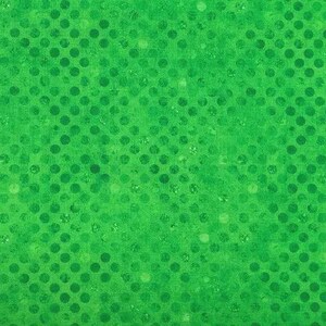 May include: A vibrant green fabric featuring a repeating pattern of darker green polka dots. The material has a subtle, shimmering texture throughout, creating a layered visual effect where the circular shapes appear slightly translucent.