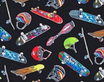 Skateboard Toss in Black from In Motion Collection by Elizabeth's Studio - 100% Cotton Fabric