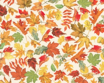 Blätter in Creme aus Autumn Cats and Dogs Collection von Robert Kaufman Fabric