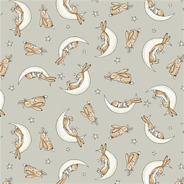 Sleepy Hares in Light Taupe from Guess How Much I Love You Collection for Clothworks