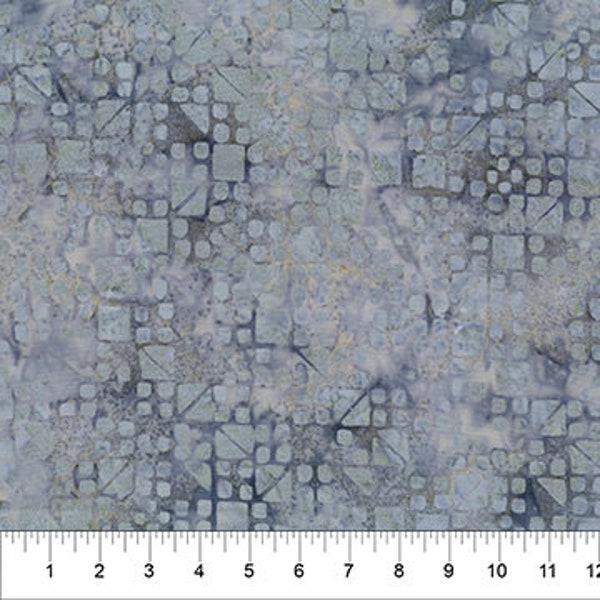 Batik Fabric - Blue Gray Squares From Banyan Batik Decode This! Collection by Northcott Fabrics 100% Cotton