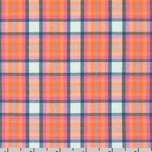 Colorful Plaid in Salmon Woven Fabric from Kitchen Window Wovens by Elizabeth Hartman for Robert Kaufman - 100% Cotton
