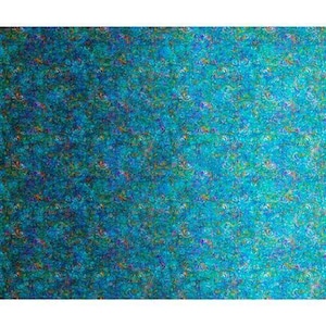 Pode incluir: Um padrão abstrato vibrante em tons de turquesa, azul e verde. O design apresenta uma disposição densa de formas orgânicas em redemoinho com toques de amarelo e roxo, criando um efeito texturizado.