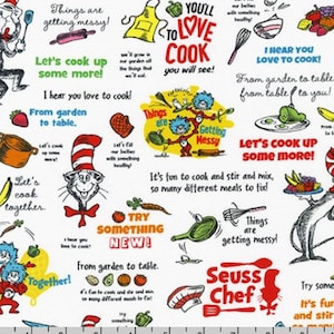 Kochworte aus der Dr. Seuss Chef Collection von Robert Kaufman- Katze im Hut, grüne Eier & Ham, Sache 1 Sache 2- Du bestimmst den Schnitt