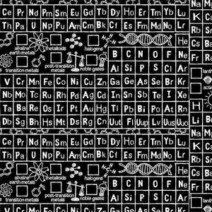 Periodic Table on Black Chalkboard from Math & Science Collection for Timeless Treasure