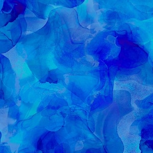 Puede incluir: Diseño abstracto de acuarela en tonos azules. La imagen presenta un patrón continuo de formas fluidas y superpuestas en varios tonos de azul, creando un efecto visual dinámico y artístico. El diseño tiene una cualidad fluida y etérea.