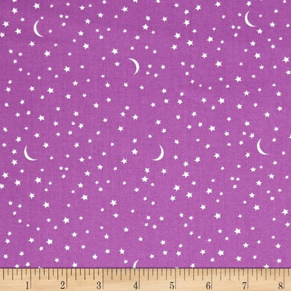 Starry Stars and The Moon on Twilight Purple from Michael Miller's Pitter Patter Collection
