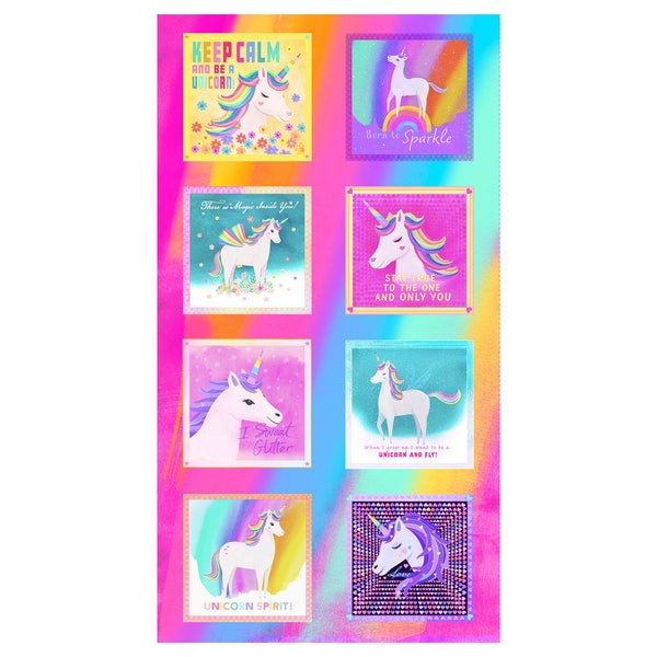 Unicorn Love Digital 9" Block PANEL Multi Color 24"X44"- Clothworks