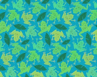 Frogs on Light Blue from the Backyard Bugs Collection by Paintbrush Fabrics - 100% Cotton- You Choose the Cut