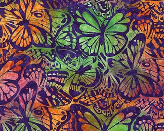 End of Bolt - 18"x44" Batik Fabric- Bright Orange & Green Butterfly Wings from Artisan Batiks: Watercolor Blossoms Collection 20465-195