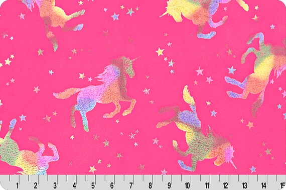 MINKY Sparkle Cuddle Glitter Unicorn in Fuchsia Hot Pink With Rainbow Shimmer Plush Minky Fabric From Shannon Fabrics Soft No Shed Sparkle Etsy
