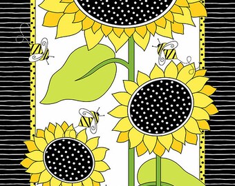 Panel Pollinator de 24"x44" en color Day de la colección Sunflowers and Honey de Kim Schaefer para Andover Fabrics.