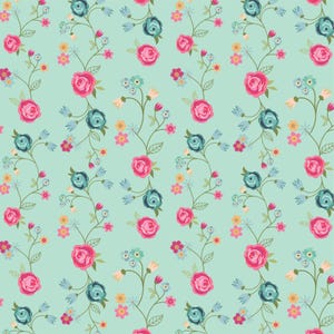 Floral & Reben in Petrol aus der Calico Cowgirls Kollektion Kollektion von Poppie Cotton - 100% Baumwolle