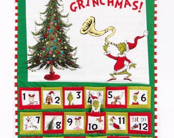 The Grinch Advent Calendar Panel From Dr Seuss's How The Grinch Stole Christmas from Robert Kaufman - Panel is 36"x44"