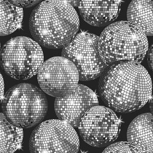 Disco Balls in Silver with Silver Metallic from the Disco Collection from Lewis & Irene Fabrics - 100% Cotton