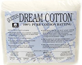 Natural Cotton Deluxe TWIN BATTING (approx 93"x72") from Quilters Dream Batting- Made in the USA- 100% Cotton High Loft