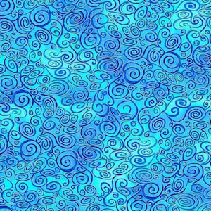 Wings of Gold Swirly Scrolls Metallic Blender BLUE by Timeless Treasures
