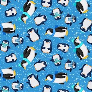 Penguins in Dark Pool from the Snow Drift Collection by Michael Zindell for Clothworks Fabric - 100% Cotton Fabric