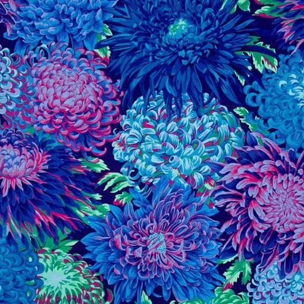 Japanese Chrysanthemum in Blue From Kaffe Fassett Collective Classics Collection by FreeSpirit Fabric