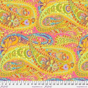 Kaffe Fassett - Paisley Jungle in Lime Yellow & Pink from the Kaffe Fassett Collective by Free Spirit Fabric 100% Cotton Fabric