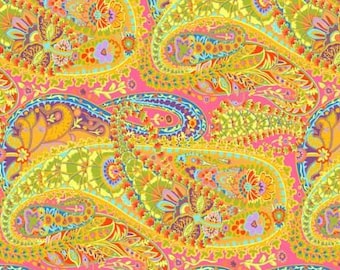 Kaffe Fassett - Paisley Jungle en amarillo lima y rosa del colectivo Kaffe Fassett de Free Spirit Fabric 100% tela de algodón