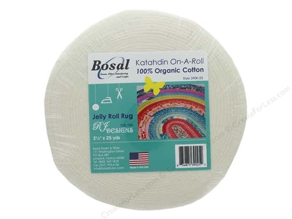 M224.05 Bosal Katahdin On-A-Roll 2.25 Wide Pre-Cut Lightweight Jelly Roll Rug Batting 100/% Organic Cotton Blend 390K-50 Batting Sold by The 50 Yard Roll