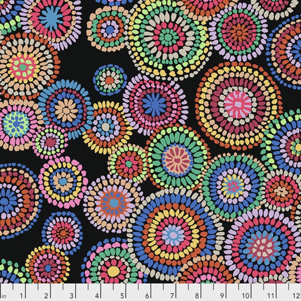 Kaffe Fassett Fabric by the Yard- Mosaic Circles in Black From Kaffe Fassett Collective Classics Collection by Free Spirit Fabric