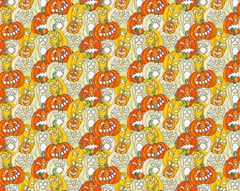 Verpackte Kürbisse in Orange aus der Witch's Night Out Glow in the Dark Kollektion für Henry Glass Fabrics - 100% Baumwollstoff