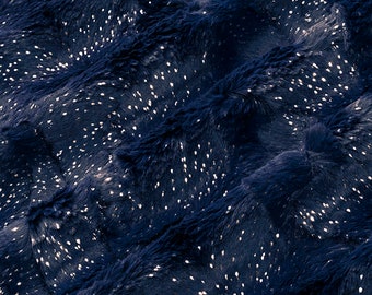 SPARKLE GLITTER MINKY- Luxe Cuddle® Dazzle Hide in Navy & Silver from Shannon Fabrics - 10mm pile