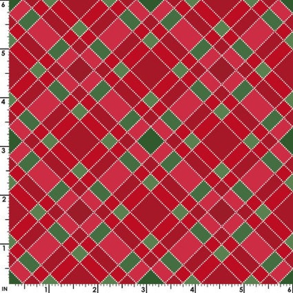 Diagonal Plaid in Red from the Christmas Night Collection for Maywood Studio - 100% Cotton