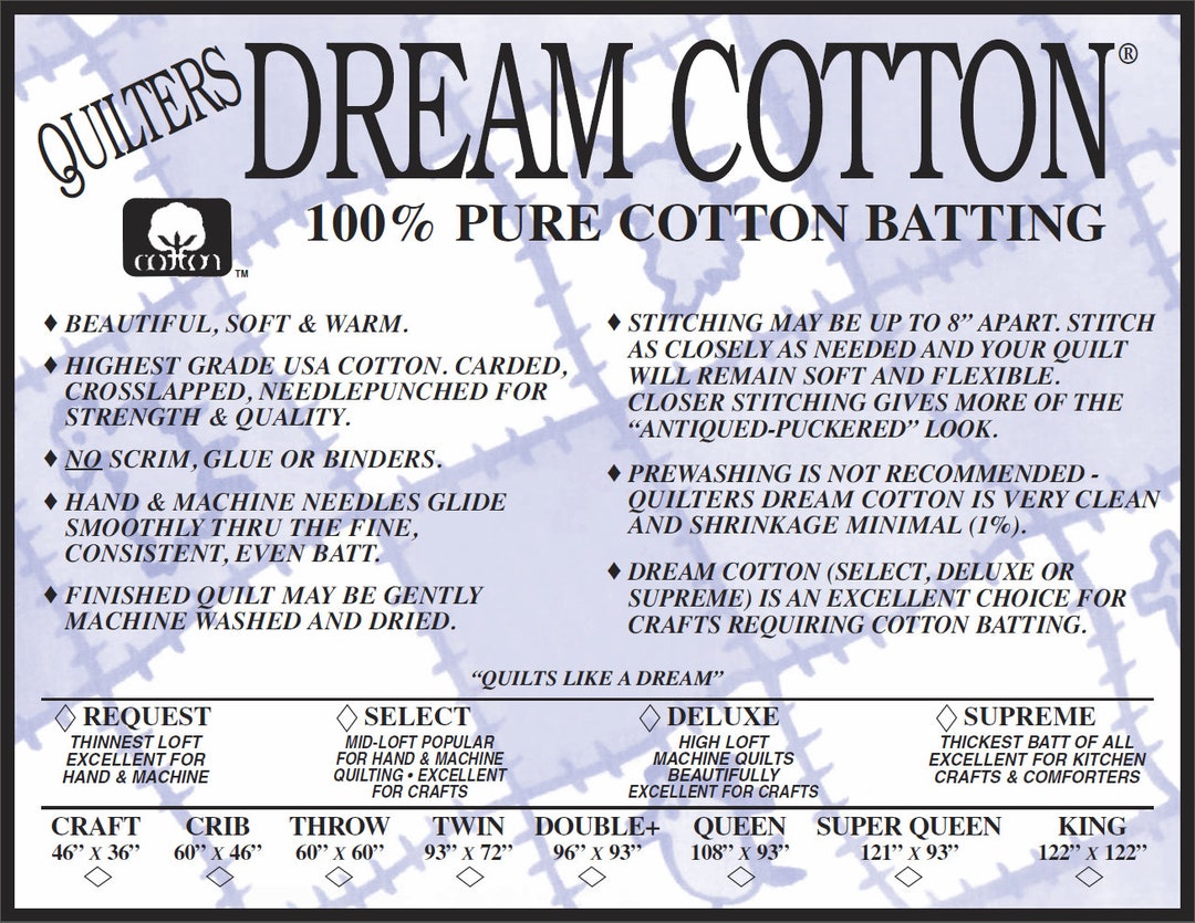 Natural Cotton Select Mid Loft Craft Quilt Batting