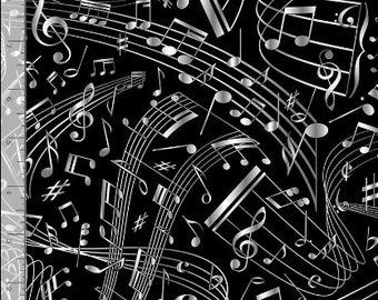 Swirling Music Notes in Black From Musical Collection by Timeless Treasures Fabric- 100% Cotton